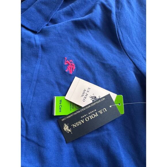 US Polo Assn. Blue Polo Shirt XXL Pink Logo NWT - Picture 4 of 5